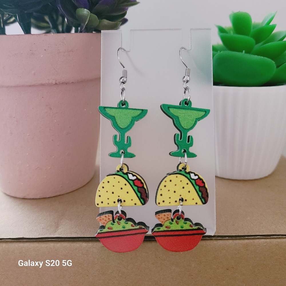 Fun Taco Margarita Dange Drop Earrings Women Fun Novelty‎ Food Cinco De Mayo